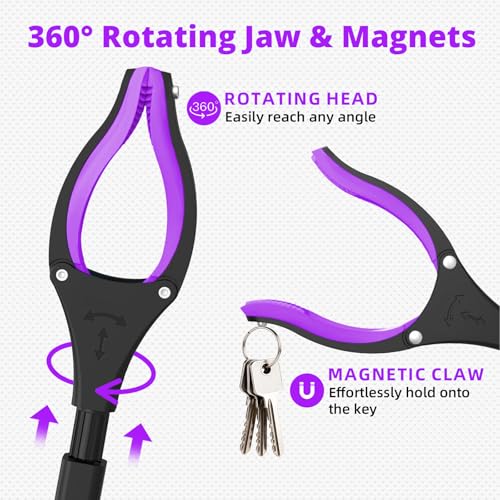 2Pcs 32" Foldable Grabber Reacher Tool for Seniors Purple - color: Purple