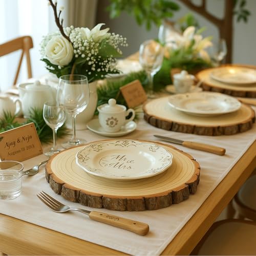 Large Wood Slices for Table Centerpieces, Natural Rustic Round, 12-13 Inch Diameter, Wedding Decor, Set of 2