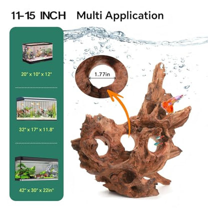 Driftwood for Aquarium Natural Aquarium Wood for Aquascaping Fish Tank Decorations Reptile Tank Decor (Porous Natural Driftwood 11-15“)