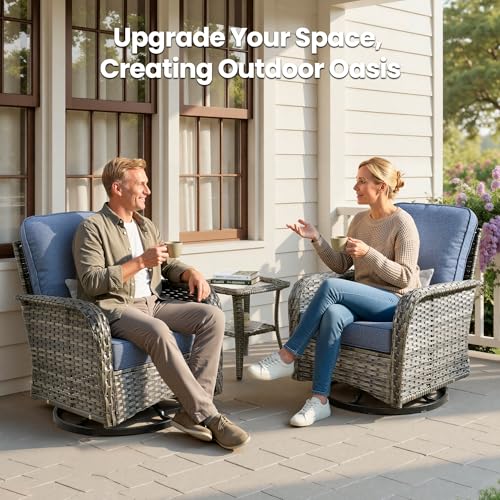 6 Piece Patio Swivel Rocker Chairs Set with Side Table, Denim Blue - color: Denim Blue, size: 3 Pcs Patio Set