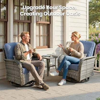 6 Piece Patio Swivel Rocker Chairs Set with Side Table, Denim Blue - color: Denim Blue, size: 3 Pcs Patio Set