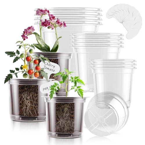 SupKing Clear Nursery Pots 5/4/3.5 Inch Plastic Seed Starter Plant Flower Pot with Drainage Holes for Transplanting Succulents Cuttings Seedlings 15 Labels (12Pcs) - size: 3.5/4/5 Inch