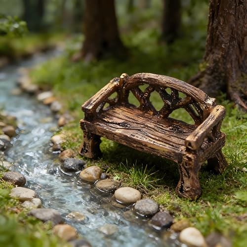 Miniature Resin Garden Bench, Fairy Village Dollhouse Accessory, Fairy Garden Furniture Ornaments