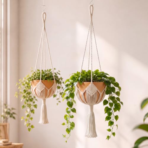 Shappy Boho Macrame Plant Hanger for Indoor | Large Hanging Planter Plant Holder Pot Hanger Hanging Basket Wall Planters, Plants Lover Gift for Indoor Garden - color: White, size: Style G