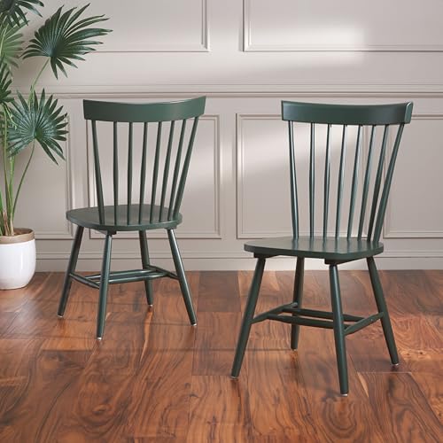 SAFAVIEH Furniture - Parker Spindle Dining Chair Set of 2 - Garden Green - Solid Wood - Classic Windsor Design - Ideal for Dining Room, Kitchen, 17.3" Seat Height (AMH8500M-SET2) - color: Garden Green