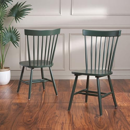SAFAVIEH Furniture - Parker Spindle Dining Chair Set of 2 - Garden Green - Solid Wood - Classic Windsor Design - Ideal for Dining Room, Kitchen, 17.3" Seat Height (AMH8500M-SET2) - color: Garden Green
