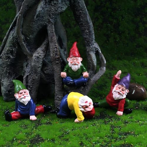 Miniature Garden Gnome Figurines, Yoga Poses, 2.2 Inch, Set of 4, Hand-Painted Desk Decor - color: 4 Pcs Gnomes Yoga Set