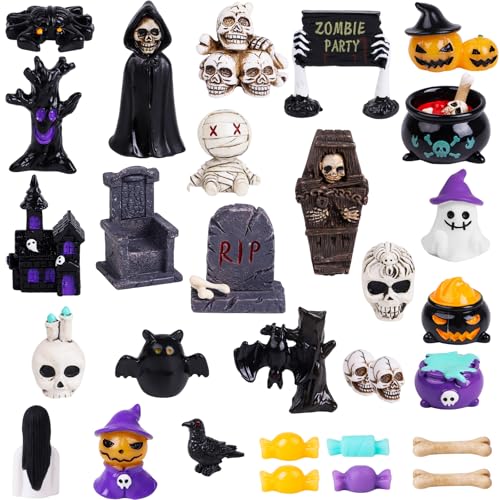 DIYASY Halloween Miniature Figurines, 40 Pcs Mini Resin Craft Decorations Tiny Miniatures Dollhouse Ornaments Small Fairy Garden Décor Village Accessories - color: Multicolor