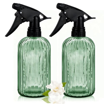 Green Glass Spray Bottle, Refillable Indoor Plant Mister,13.5oz Water Spray Bottle with Adjustable Nozzle,Plant Mister Spray Bottles for Indoor Plants, Cleaning, Hair Care, Pets Care(2pcs) - color: Green