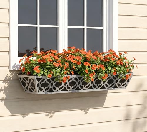 Y&M 30'' Hanging Railing Planter Box Set with Black Non-Woven Fabric Liner, 4 Pcs Large Metal Flower Boxes with Adjustable Brackets for Balcony, Deck, Fence, and Garden - Gray - color: Flower 30in 4p-gray