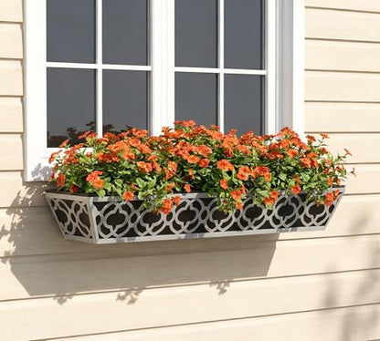 Y&M 30'' Hanging Railing Planter Box Set with Black Non-Woven Fabric Liner, 4 Pcs Large Metal Flower Boxes with Adjustable Brackets for Balcony, Deck, Fence, and Garden - Gray - color: Flower 30in 4p-gray
