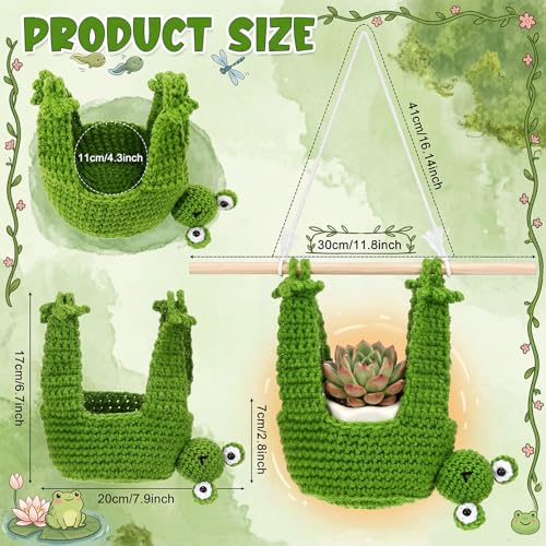 Sieral Frog Gift, 4 Inch Macrame Plant Hanger Crochet Hanging Planter Cute Animal Wall Hanging Holder for Outdoor Indoor Macrame Home Decoration Frog Lovers Succulent Pot Planter Plant Not Included