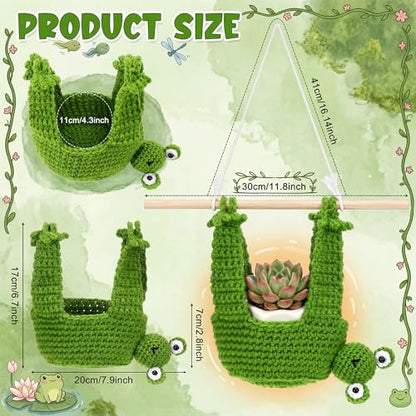 Sieral Frog Gift, 4 Inch Macrame Plant Hanger Crochet Hanging Planter Cute Animal Wall Hanging Holder for Outdoor Indoor Macrame Home Decoration Frog Lovers Succulent Pot Planter Plant Not Included