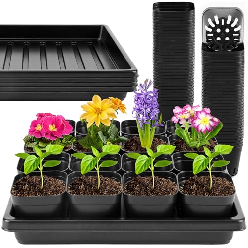 100 Pics Nursery Pots with 5 Pics Sturdy Seedling Trays, Space-Saving Gardening Kit for Indoor and Outdoor Use