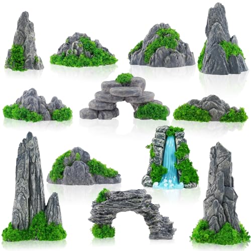 Warmtree 12 Pcs Diorama Rocks Fake Rock for Diorama Supplies | Miniature Stone Statue for Micro Train Landscape, Railway Sand Table, Zen Garden Accessories - color: Green Fake Rock