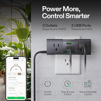 VIVOSUN GrowHub Outlet Controller A22 with Temperature and Humidity Sensor Probe, Smart Environmental WiFi-Controller, Smart Plug, Thermostat, 15A 1800W, Compatible with Vivosun App for Grow Tent | Smart Plug, Smart Environmental WiFi-Controller,Thermosta