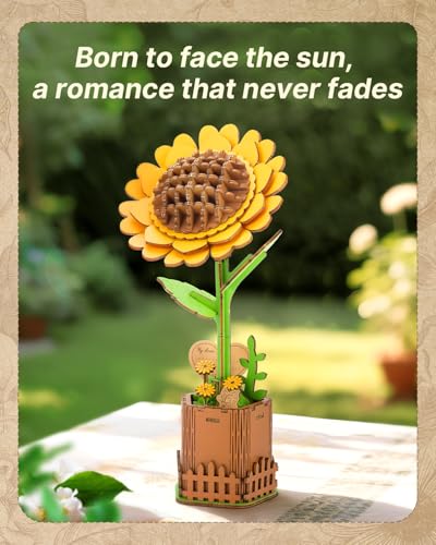 Kaayee 3D Wooden Flower Puzzles Sunflower, Wood Flowers Craft for Adults | Forever Flower Kit Set DIY Crafts to Build, Mother's Day/Botanical Collection/Ideal Creative Gift Ideas/Housewarming 83 PCS - color: Sunflower