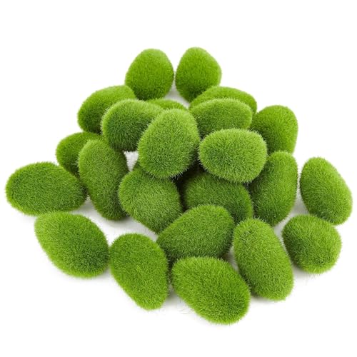 Fensong 30Pcs Artificial Moss Rocks (Only One Sizes),Green Moss Decoration, Suitable for Floral Arrangement, Fairy Gardens and Crafting，Moss Wall Art, Fake Moss, Moss for Crafts