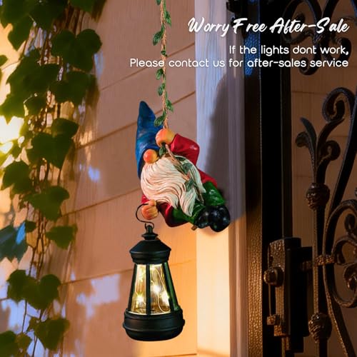 Solar Hanging Gnome Garden Statues Funny Climbing Rope Gnome with Lantern - color: Hanging Gnome