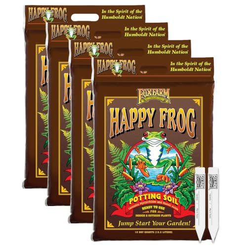FoxFarm Happy Frog Potting Soil with 2 Plant Tags, 12 Quart (4 Pack) - size: 12qt + Tags (4 Pack)