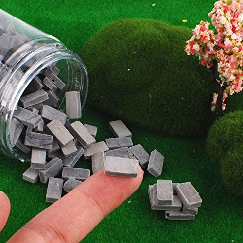 Woohome 150 PCS Mini Wall Bricks Gray Miniature Brick Figurine Fake Bricks with Scraper for Model Fairy Garden Landscaping Accessories, 1:16 Scale - color: Grey 150
