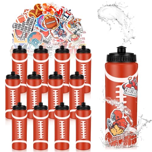 DI QIU REN 12 PCS 20 OZ Football Water Plastic Bottle with 300 PCS Stickers | 20 Capacity, Reusable Football Water Bottles for Boys, Easy-Squeeze, Secure Cap, Customizable Labels, Sports Team for Gym - style: Football Water Bottle-12pcs