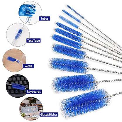 CiaraQ Bottle Cleaning Brushes, 8 Inch Nylon Tube Brush Set, Cleaner for Narrow Neck Bottles Cups with Hook, Set of 10pcs. (Pack of 2) - color: Navy Blue, size: 8.0 Inch (10pcs) (Pack of 2)