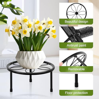 ESRICH 2 Pack 7.8" Metal Plant Stand, Iron Plant Stands for Indoor | Black Plant Stands Outdoor, Rustproof Round Heavy Duty Flower Pot Stand, Potted Plant Holder for Garden Home