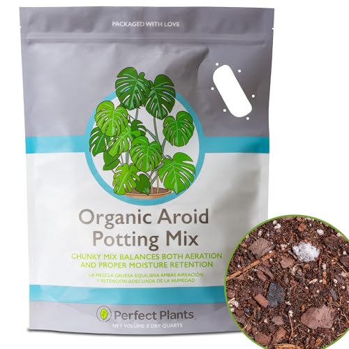 Perfect Plants Aroid Potting Soil, 8 qt, Chunky Monstera Mix | Airy pine bark, perlite, charcoal and worm castings for pothos, philodendron and alocasia, drains fast for happy roots