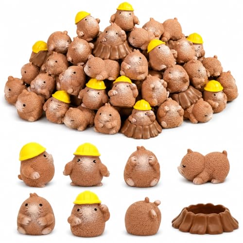 64 Pcs Miniature Mole Figurines Set Cute Resin Animal Garden Statues for Fairy Garden Accessories, Micro Landscape, Cake Toppers, Aquarium Dollhouse Decor (Brown Mole) - color: Brown