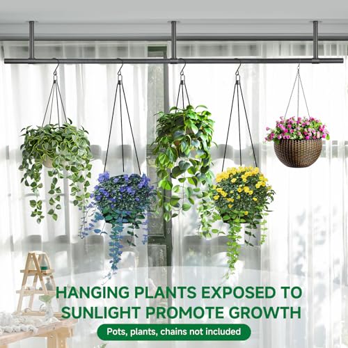 Hanging Planters Rod – Plant Hanger Indoor for Window Ceiling, Hanging Plant Shelf for Wall Planter House Plants, Plant Shelves Metal Holder Bar 63In (Pots, plants, chains not included) - size: 63In Length-1pc