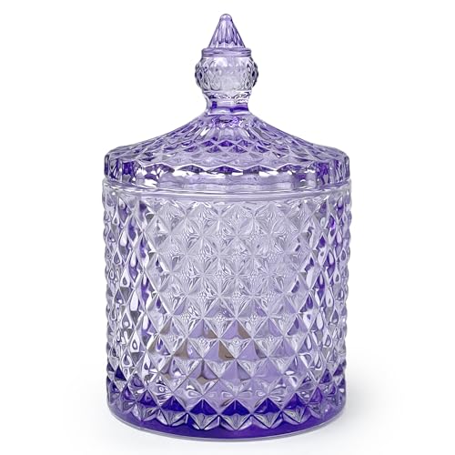 10oz Glass Jar with Lid - Decorative Candy Cookie Container,Qtip Holder & Jewelry Organizer | Reusable Storage for Romantic Home Decor,Bathroom(Purple) - color: Pointed Cylinder-purple