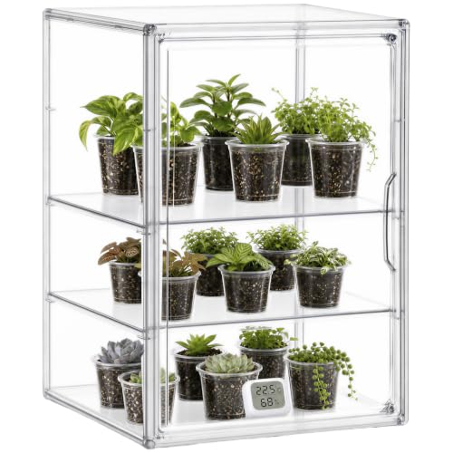 HBlife Mini Greenhouse for Indoor, 3-Tier Clear Stackable Green House with Magnetic Door & Adjustable Dividers, Tabletop Portable Greenhouse for Small Plants Nursery Germination and Display, 1 Pack - size: 14.1 x 8.6 x 10.6 inch (3-Tier）