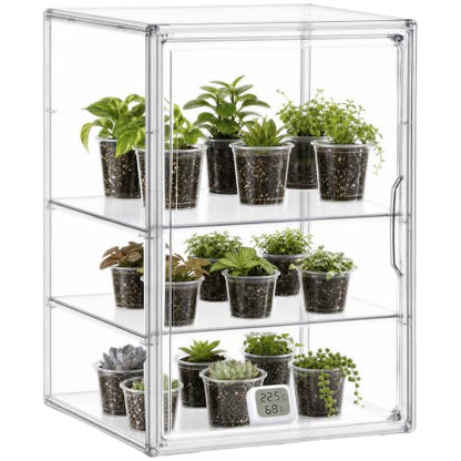 HBlife Mini Greenhouse for Indoor, 3-Tier Clear Stackable Green House with Magnetic Door & Adjustable Dividers, Tabletop Portable Greenhouse for Small Plants Nursery Germination and Display, 1 Pack - size: 14.1 x 8.6 x 10.6 inch (3-Tier）