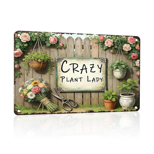 PEACHGARDEN Garden Signs Gardening Wall Decor For Woman Gift Crazy Plant Lady Metal Sign Wall Art Decor For Garden Yard Patio Plant Room Greenhouse 8x12 inch - color: Garden Decor 12, size: 20X30cm(12*8in)