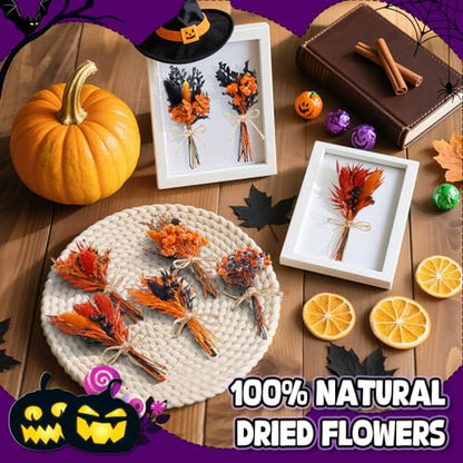 12/24 PCS Charming Dried Flowers Bouquet for Vase Various Dried Wildflowers with Stems Mini Handmade Wildflowers Natural Real Flowers Bulk Flowers Craft (Orange Soul, 12PCS) - color: Orange Soul