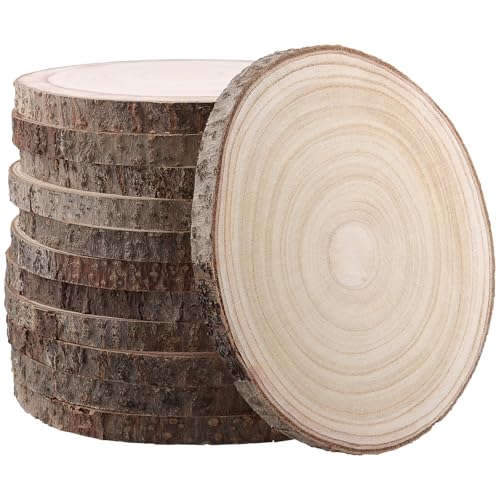 PINGEUI 12 Pack Wood Slices, 7-8 Inch Natural Wood Slices Circle Crafts, Round Rustic DIY Wooden Circle Crafts for Wedding Table Décor