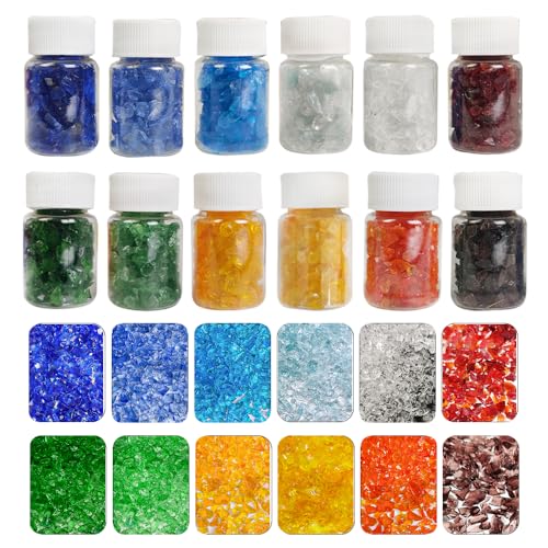 HappyFiller 12 Box Crushed Glass Sand Broken Pieces for Resin Art,Crafts | Irregular Crystal Chips for Nail Arts,DIY Epoxy Jelwelry Making,Vase Filler Decoration - color: 12 Colors