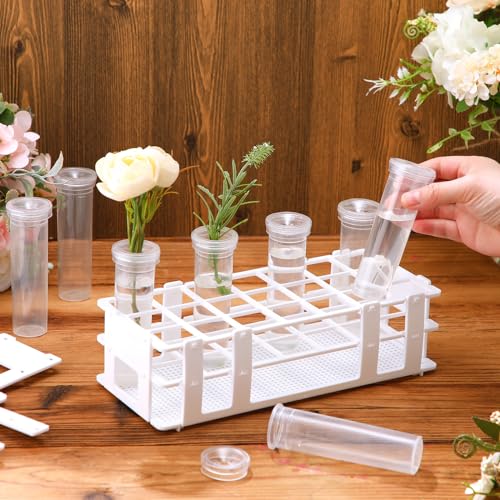 Willinglong 22 Pcs 60ml Large Floral Tubes with Rack Holder Set for Milkweed Cuttings Floral Stem Water Tubes for Fresh Flowers Raising Caterpillars Monarch Butterfly Habitat Flower Arrangements
