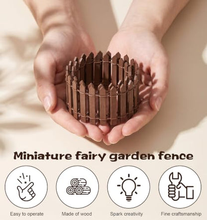 2 Pcs Fairy Garden Fence, 35 Inch Mini Fence for Garden, Brown Small Decorative Picket Fences for Miniature Gardens, Dollhouse, Plant Pots, Crafts & Diorama Projects