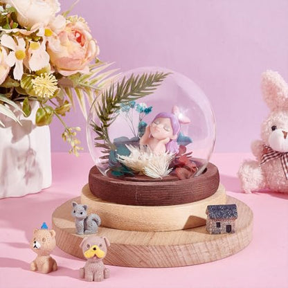 PH PandaHall 2pcs Glass Display Dome Cloche Round Dome Cover with Wooden Base Clear Glass Globe Bell Jar Display Case for Christmas Snow Globe Home Flower Plants Crafts Decor 3.8x3.2 Inch