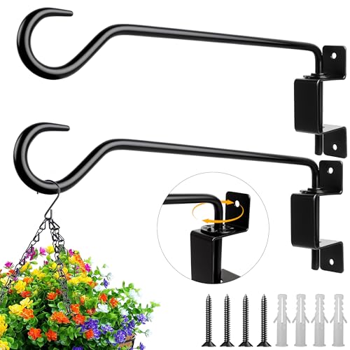 12-Inch Plant Hangers - 2 Pack Rustic Iron Hooks for Plants and Baskets | For Indoor or Outdoor Use, These Decorative Hooks Hold Hanging Plants, Baskets or Wind Chimes and Add Rustic Wall Décor. - color: Black, size: 12 Inch