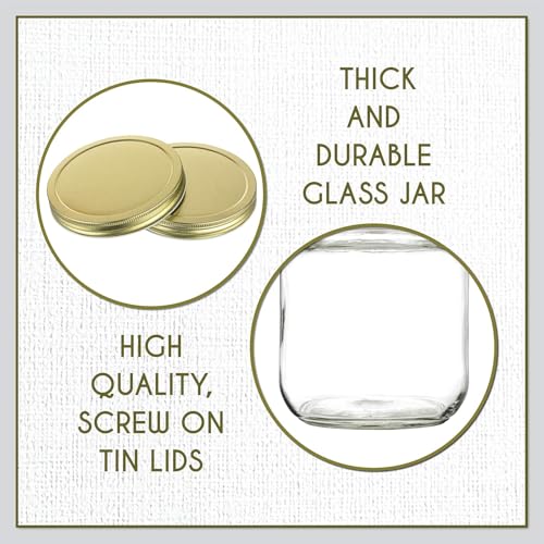 kitchentoolz Half Gallon Mason Jar Wide Mouth with Airtight Metal Lid - Safe for Fermenting, Pickling, Sourdough & Kombucha - Glass 64 oz Mason Jar - Made in USA - BPA Free - color: Gold Lid