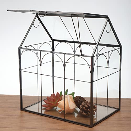 Geometric Plant Terrarium with Lid, House Succulent Terrarium Kit - color: Black
