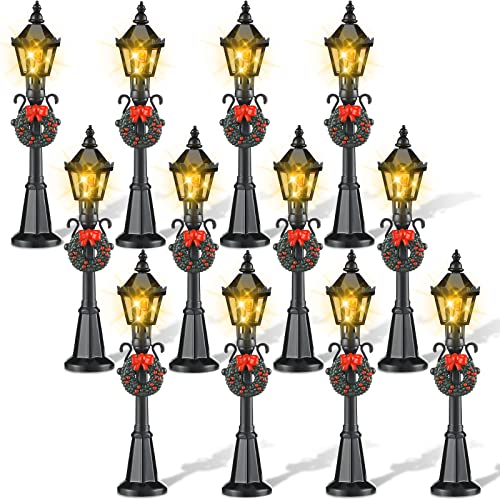 Mudder 12 Pcs 4 Pcs Christmas Miniature Village Lamp Post Light, Stylish - color: Stylish