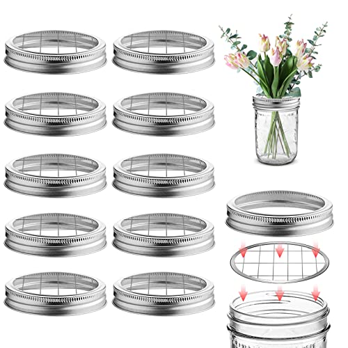 10 Pack Mason Jar Flower Frog Lid Mason Grid Flower Organizer Lid Insert for Valentine's Day Home Kitchen Office Regular Mouth Mason Canning Jars Accessories, 70 mm - style: 70 mm