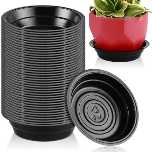 40 Pack 4 Inch Black Plastic Plant Saucer, Indoor/Outdoor, Round, Glossy Finish, BPA-Free, Recyclable, Multi-Use, No Holes, Water Catcher Tray for Potted Plants - color: Black, size: 4 inch: 40 pcs