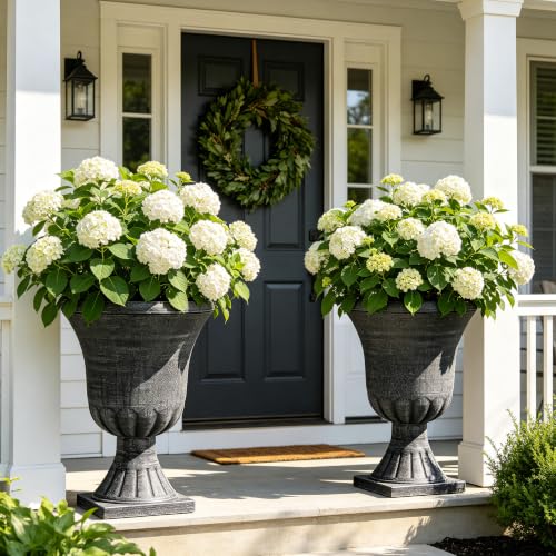 Autodaya 22" Tall Urn Planters for Outdoor Plants Set of 2 Large Flower Pot - color: Washed Black-22"h