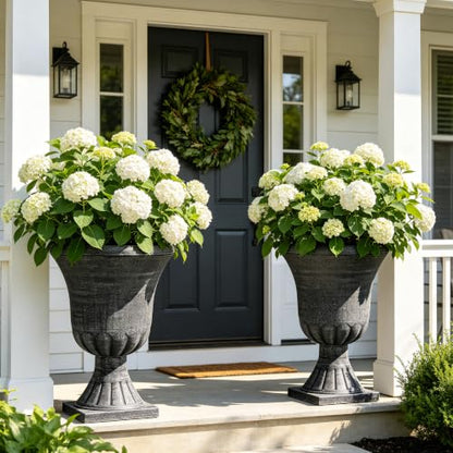 Autodaya 22" Tall Urn Planters for Outdoor Plants Set of 2 Large Flower Pot - color: Washed Black-22"h