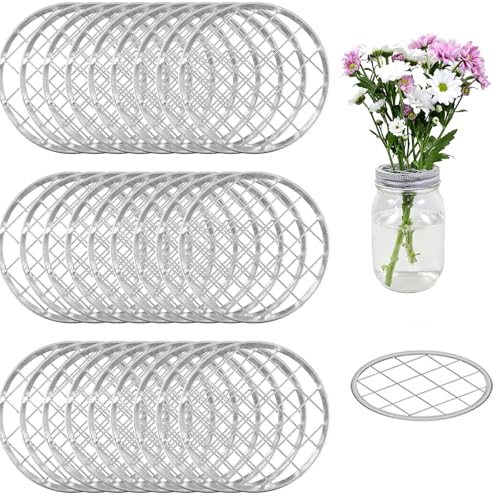 JEUIHAU 30 PCS Metal Frog Lid Inserts, Round Mason Jar Flower Frog, Mason Jar Lid Inserts Mason Jar Flower Grid for Flower Arrangements, Kitchen Wares, Small Brushes, 2.75 Inches